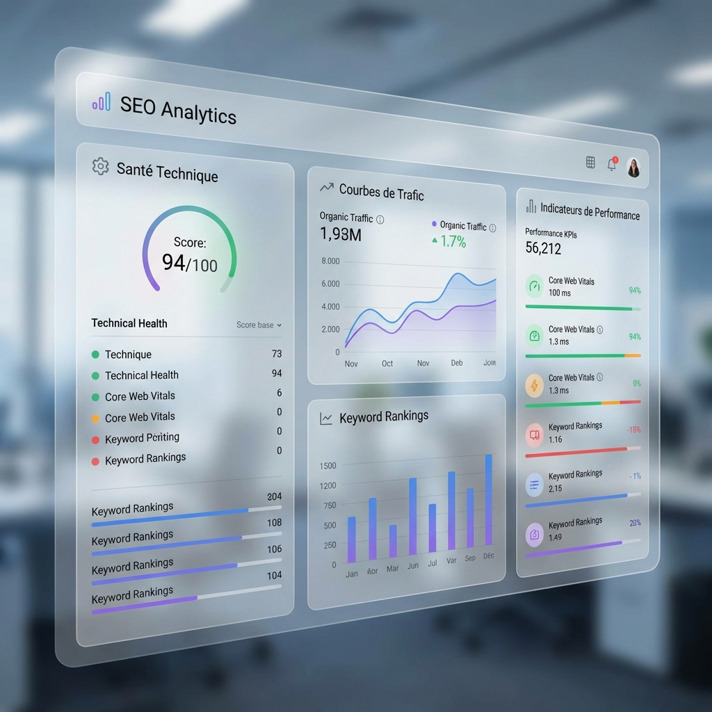 Dashboard premium pour visualiser les métriques SEO techniques et performances